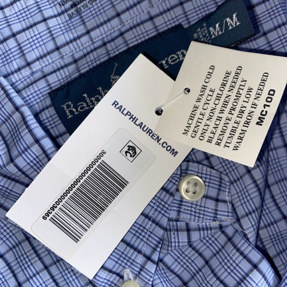 Ralph Lauren Custom Fit Blue Check Plaid Oxford Shirt Men's Medium NWT - Picture 7 of 12